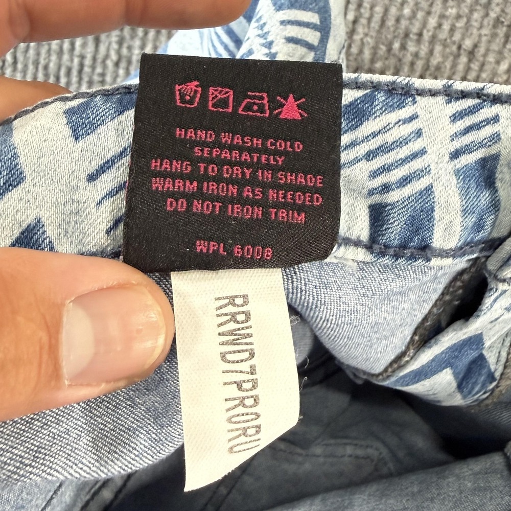 Rock & Roll Denim Bargain Button Bell Flare Jeans Womens 27x36 Blue Geometric - Picture 15 of 15